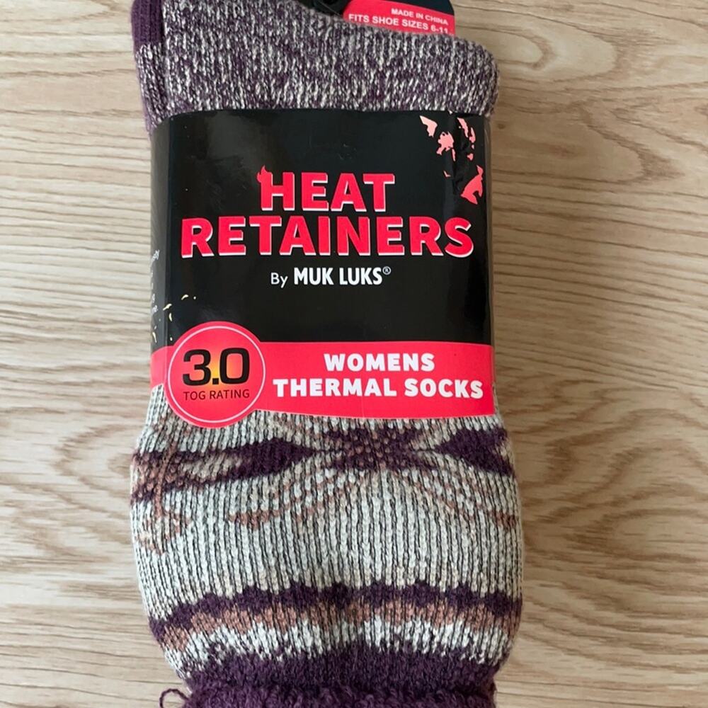 Muk Luks Heat Retainers Warm Thermal Socks Knit Pattern Purple Pink NWT